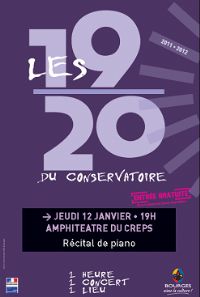Les 19-20 du Conservatoire : Récital de piano. Le jeudi 12 janvier 2012 à Bourges. Cher. 